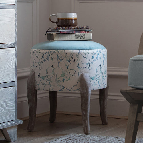 Abstract Blue Furniture - Finn Round Footstool Carrara Ocean Additions