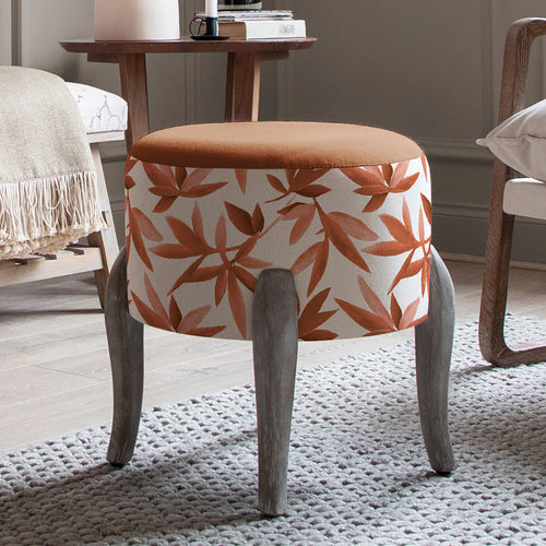 Floral Orange Furniture - Finn Round Footstool Silverwood Sienna Additions