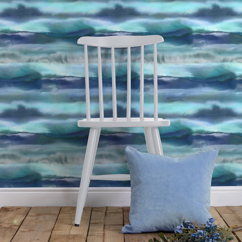 Abstract Blue Wallpaper - Fjord  1.4m Wide Width Wallpaper (By The Metre) Cobalt Voyage Maison