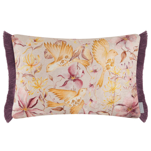 Damask Pink Cushions - Floella Printed Ruche Fringe Feather Filled Cushion Primrose Voyage Maison