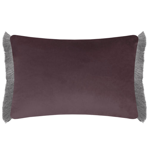 Damask Purple Cushions - Floella Printed Ruche Fringe Feather Filled Cushion Viola Voyage Maison