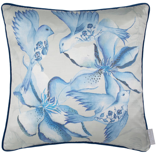 Damask Blue Cushions - Floella Printed Piped Feather Filled Cushion Delft Blue Voyage Maison