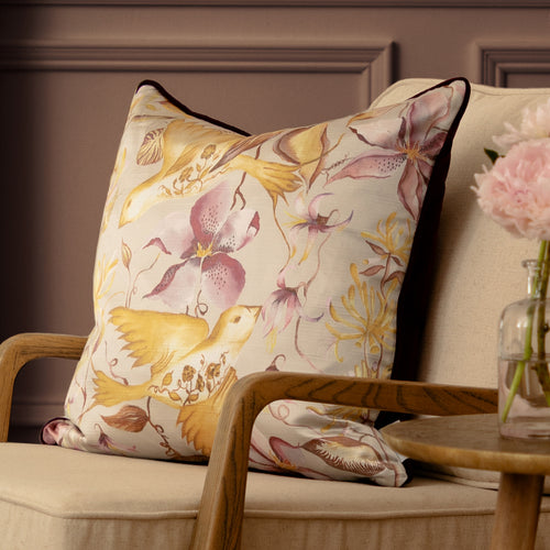 Damask Pink Cushions - Floella Printed Piped Feather Filled Cushion Primrose Voyage Maison