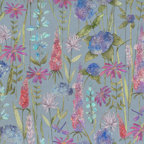 Floral Blue Fabric - Florabunda Printed Cotton Fabric (By The Metre) Bluebell Blue Voyage Maison