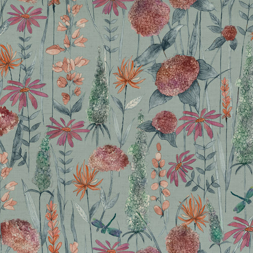 Floral Blue Fabric - Florabunda Printed Cotton Fabric (By The Metre) Cornflower Blue Voyage Maison