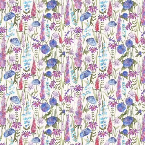 Floral Blue Fabric - Florabunda Printed Cotton Fabric (By The Metre) Bluebell/Cream Voyage Maison