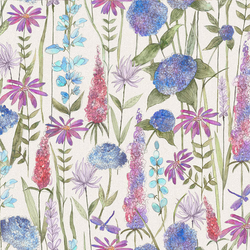 Floral Blue Fabric - Florabunda Printed Cotton Fabric (By The Metre) Bluebell/Cream Voyage Maison