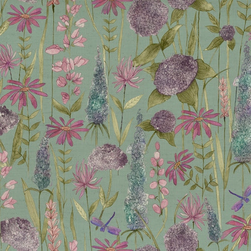 Floral Green Fabric - Florabunda Printed Cotton Fabric (By The Metre) Verde Green Voyage Maison
