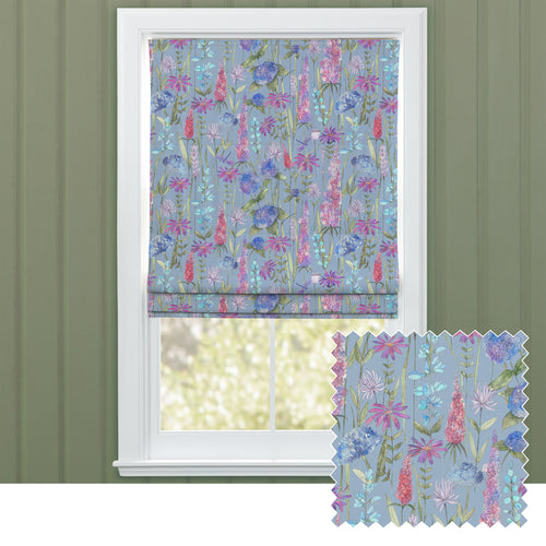 Floral Blue M2M - Florabunda Printed Cotton Made to Measure Roman Blinds Bluebell Blue Voyage Maison