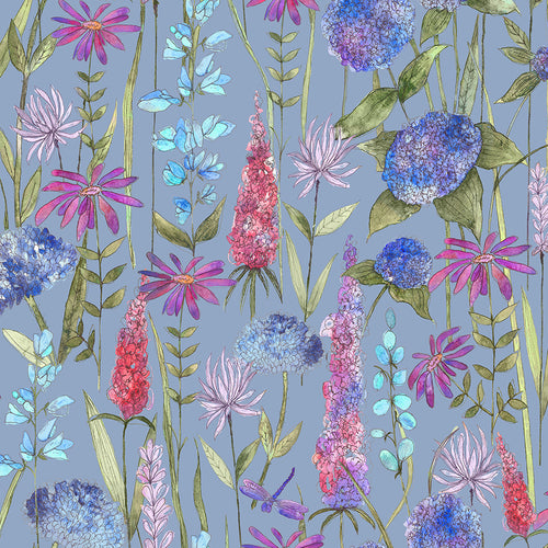 Floral Blue M2M - Florabunda Printed Cotton Made to Measure Roman Blinds Bluebell Blue Voyage Maison