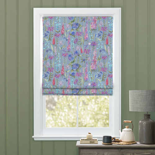 Floral Blue M2M - Florabunda Printed Cotton Made to Measure Roman Blinds Bluebell Blue Voyage Maison