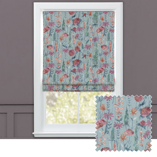 Floral Blue M2M - Florabunda Printed Cotton Made to Measure Roman Blinds Cornflower Blue Voyage Maison