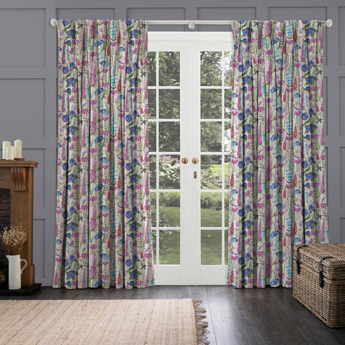 Floral Blue M2M - Florabunda Ecru Printed Made to Measure Curtains Bluebell Voyage Maison