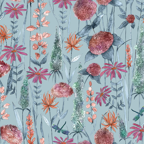 Floral Blue Wallpaper - Florabunda  1.4m Wide Width Wallpaper (By The Metre) Cornflower Voyage Maison