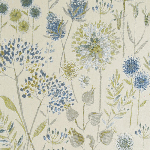 Floral Blue Fabric - Flora Woven Jacquard Fabric (By The Metre) Duck Egg/Cream Voyage Maison