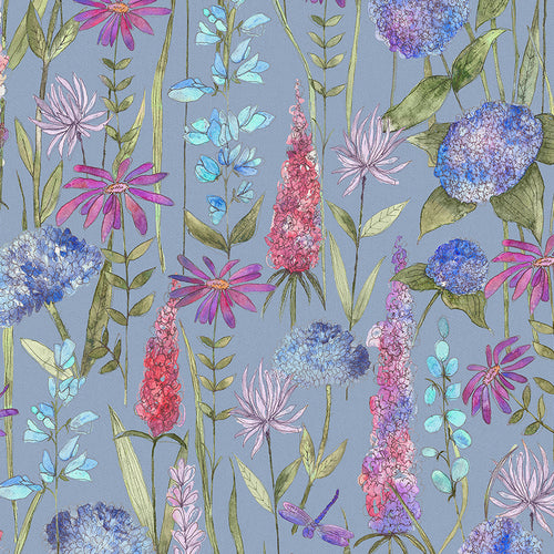  Samples - Florabunda Fine Lawn Printed Fabric Sample Swatch Bluebell Voyage Maison