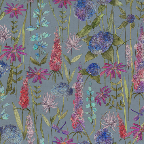 Floral Blue Fabric - Florabunda Printed Cotton Fabric (By The Metre) Bluebell/Natural Voyage Maison