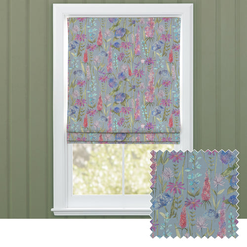 Floral Blue M2M - Florabunda Printed Cotton Made to Measure Roman Blinds Bluebell/Natural Voyage Maison