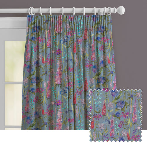 Floral Blue M2M - Florabunda Linen Printed Made to Measure Curtains Bluebell Voyage Maison