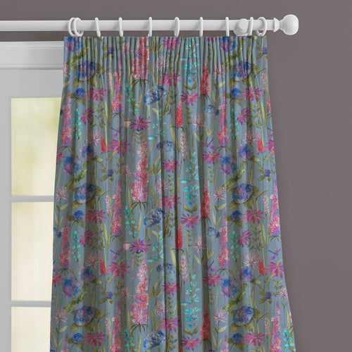 Floral Blue M2M - Florabunda Linen Printed Made to Measure Curtains Bluebell Voyage Maison