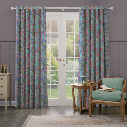 Floral Blue M2M - Florabunda Linen Printed Made to Measure Curtains Bluebell Voyage Maison