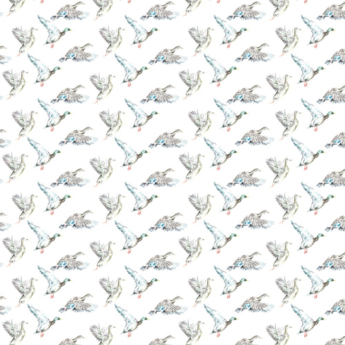 Animal Cream Fabric - Flying Ducks Printed Linen Fabric (By The Metre) Natural Voyage Maison