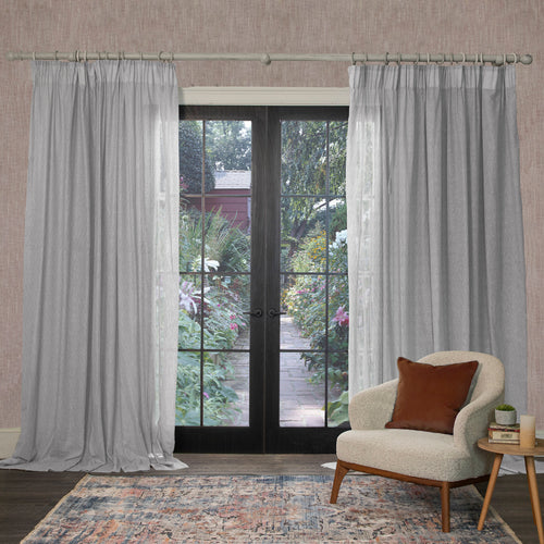 Plain Grey Curtains - Focus Sheer Woven Pencil Pleat Curtains Zinc Voyage Maison