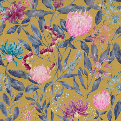 Floral Gold Fabric - Fortazela Printed Cotton Fabric (By The Metre) Gold Voyage Maison