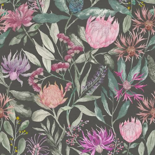 Floral Black Fabric - Fortazela Printed Cotton Fabric (By The Metre) Onyx Voyage Maison