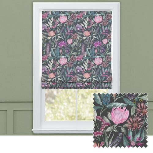 Floral Black M2M - Fortazela Printed Cotton Made to Measure Roman Blinds Onyx Voyage Maison