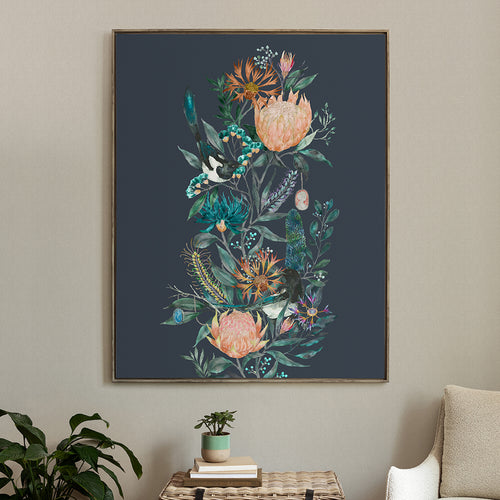 Floral Blue Wall Art - Fortazela  Framed Canvas Stone Voyage Maison