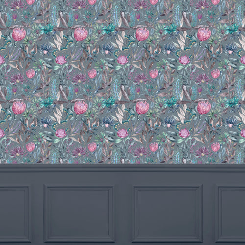 Floral Grey Wallpaper - Fortazela  1.4m Wide Width Wallpaper (By The Metre) Storm Voyage Maison
