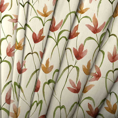 Floral Red Fabric - Fresia Printed Cotton Fabric (By The Metre) Linen Voyage Maison