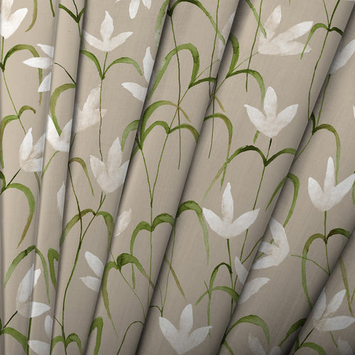 Floral Beige Fabric - Fresia Printed Cotton Fabric (By The Metre) Stone Voyage Maison