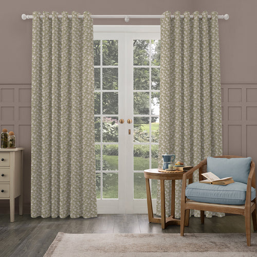 Floral Beige M2M - Fresia Printed Cotton Made to Measure Curtains Stone Voyage Maison
