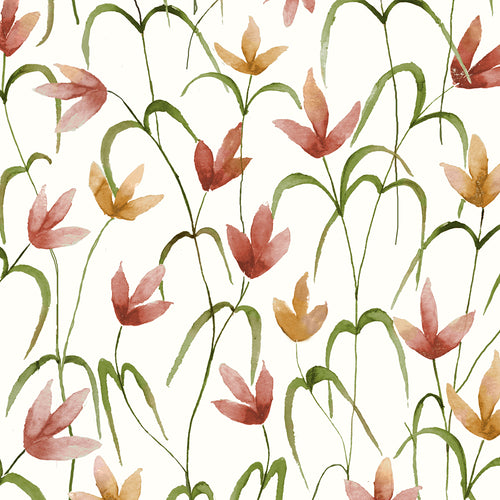 Floral Red Wallpaper - Fresia  1.4m Wide Width Wallpaper (By The Metre) Linen Voyage Maison