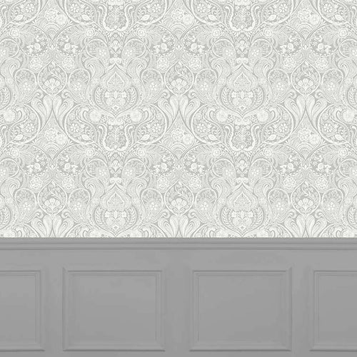 Floral Grey Wallpaper - Galadriel  1.4m Wide Width Wallpaper (By The Metre) Silver Voyage Maison