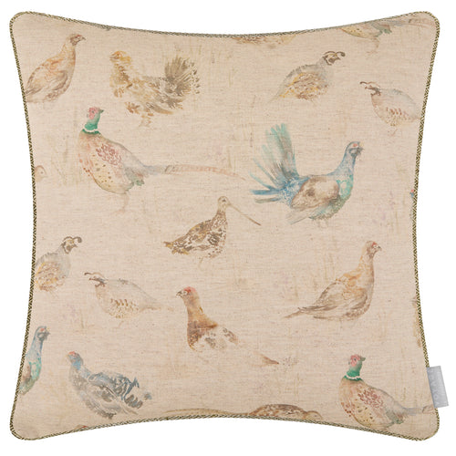 Animal Cream Cushions - Game Birds Printed Piped Feather Filled Cushions Natural Voyage Maison