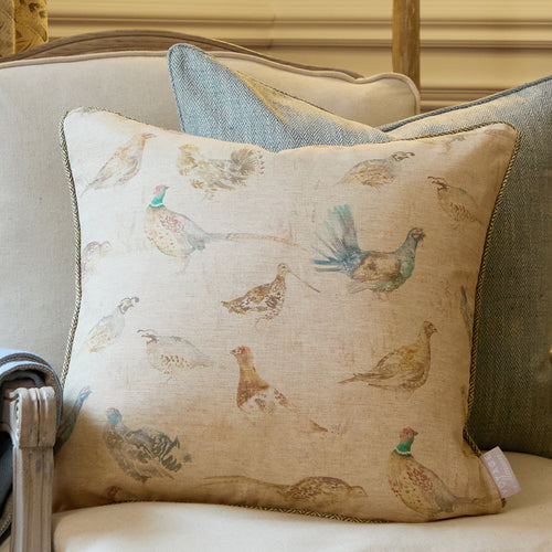 Animal Cream Cushions - Game Birds Printed Piped Feather Filled Cushions Natural Voyage Maison