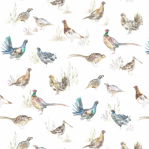 Animal Cream Fabric - Game Birds Printed Linen Fabric (By The Metre) Cream Voyage Maison