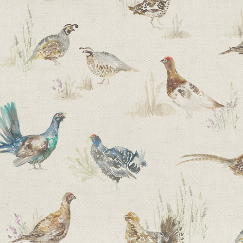 Animal Cream Fabric - Game Birds Printed Linen Fabric (By The Metre) Natural Voyage Maison