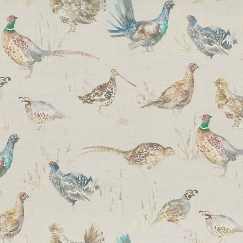Animal Cream Fabric - Game Birds Printed Linen Fabric (By The Metre) Mini Voyage Maison