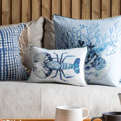 Voyage Maison Gerroa Small Printed Feather Cushion in Cobalt