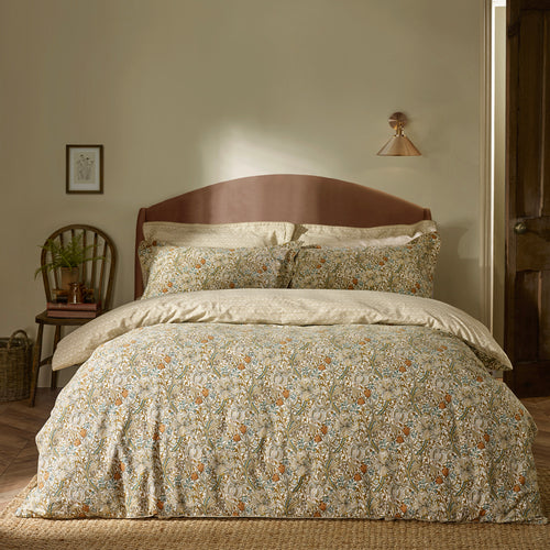 Damask Beige Bedding - Golden Lily 100% Cotton Duvet Cover Set Natural & Gold Morris & Co