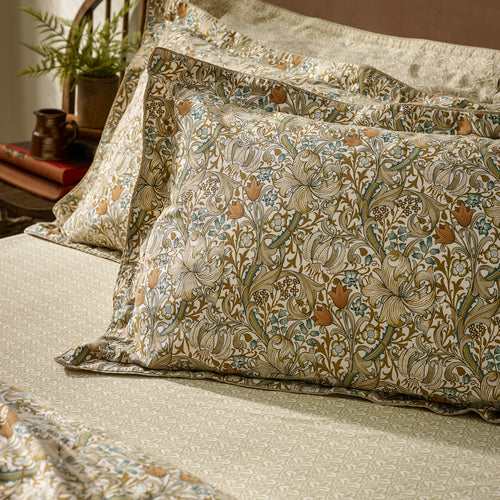 Damask Beige Bedding - Golden Lily 100% Cotton Duvet Cover Set Natural & Gold Morris & Co