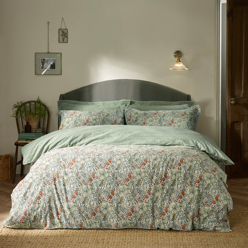 Floral Green Bedding - Golden Lily 100% Cotton Pillowcase Pair Herbal Green Morris & Co