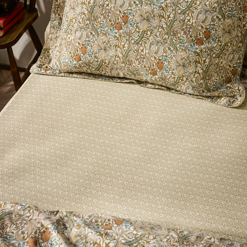 Floral Beige Bedding - Golden Lily 100% Cotton Fitted Sheet Natural/Gold Morris & Co