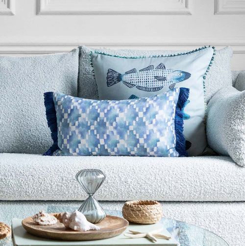 Abstract Blue Cushions - Glenaire Printed Feather Filled Cushion Cobalt Voyage Maison
