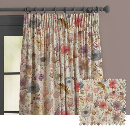 Floral White M2M - Gospiana Linen Printed Made to Measure Curtains Boysenberry Voyage Maison