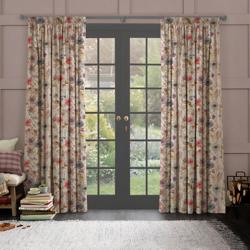 Floral White M2M - Gospiana Linen Printed Made to Measure Curtains Boysenberry Voyage Maison